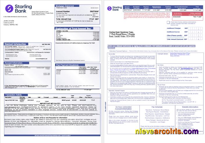 UK Starling Bank mortgage statement, 3 pages